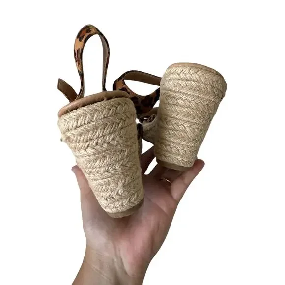 Leopard Print Wedge Sandals Women’s 8.5 Espadrille Platform Bow Strappy Shoes - Picture 8 of 10